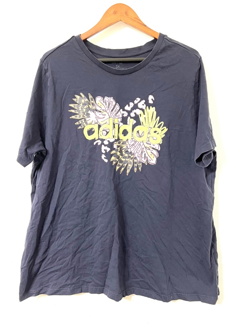Adidas Floral Logo Tee 3X Navy Short Sleeve